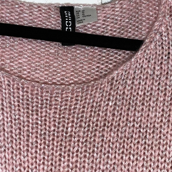 H & M DIVIDED Pink w Silver Metallic Thread Tunic Pullover Sweater Size 10 - Picture 6 of 7